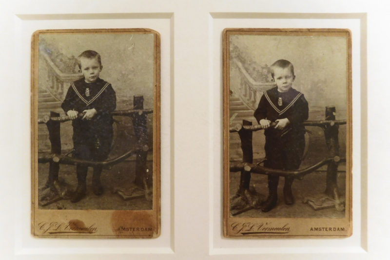 Twee zwart-witfoto's van Jantje, waarop Piet Mondriaan zijn portret baseerde