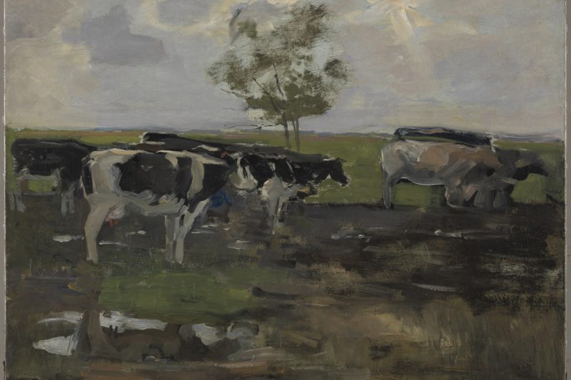 Koeien in een weiland, schilderij van Piet Mondriaan