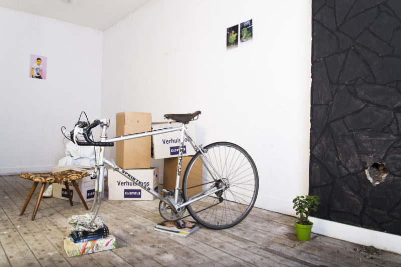 Foto gemaakt door Benjamin Li van een racefiets, middenin een woonruimte geplaatst