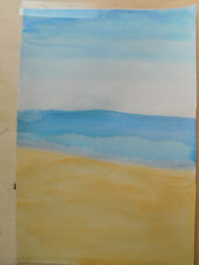 Eine eingereichte Zeichnung eines Strandes und des Meeres