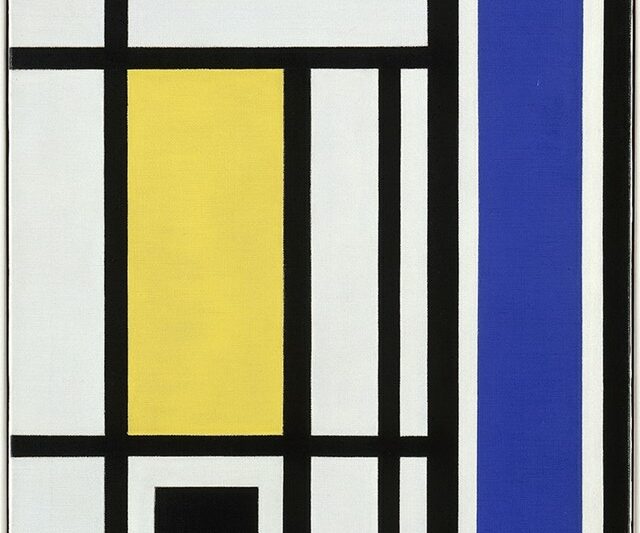 Een abstract kunstwerk van Marlow Moss, waarin de gelijkenissen met Piet Mondriaan goed te zien zijn