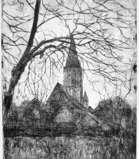 Piet Mondriaan, Jacobskerk, 1898, ets, 370 x 260 mm, The Museum of Modern Art, New York City.